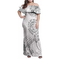 Brain Cancer Warrior Family Matching Off Shoulder Maxi Dress and Hawaiian Shirt Never Give Up LT05 Mom's Dress White - Polynesian Pride