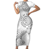 Brain Cancer Warrior Family Matching Short Sleeve Bodycon Dress and Hawaiian Shirt Never Give Up LT05 Mom's Dress White - Polynesian Pride