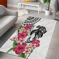 White Polynesian Hammerhead Shark Tribal Pattern Area Rug