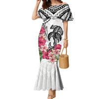 White Polynesian Hammerhead Shark Tribal Pattern Family Matching Mermaid Dress and Hawaiian Shirt LT05 Mom's Dress White - Polynesian Pride