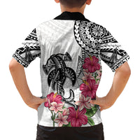 White Polynesian Hammerhead Shark Tribal Pattern Family Matching Off The Shoulder Long Sleeve Dress and Hawaiian Shirt LT05 - Polynesian Pride