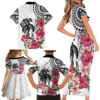 White Polynesian Hammerhead Shark Tribal Pattern Family Matching Short Sleeve Bodycon Dress and Hawaiian Shirt LT05 - Polynesian Pride
