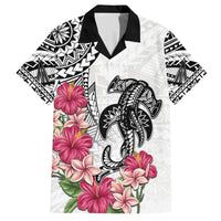 White Polynesian Hammerhead Shark Tribal Pattern Family Matching Short Sleeve Bodycon Dress and Hawaiian Shirt LT05 Dad's Shirt - Short Sleeve White - Polynesian Pride