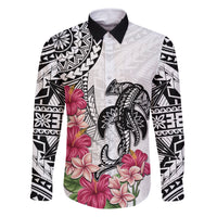 White Polynesian Hammerhead Shark Tribal Pattern Family Matching Tank Maxi Dress and Hawaiian Shirt LT05 Dad's Shirt - Long Sleeve White - Polynesian Pride