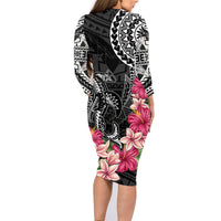 Black Polynesian Hammerhead Shark Tribal Pattern Family Matching Long Sleeve Bodycon Dress and Hawaiian Shirt LT05 - Polynesian Pride