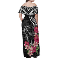 Black Polynesian Hammerhead Shark Tribal Pattern Family Matching Off Shoulder Maxi Dress and Hawaiian Shirt LT05 - Polynesian Pride