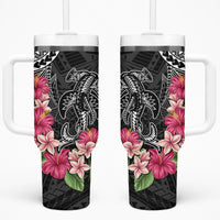 Black Polynesian Hammerhead Shark Tribal Pattern Tumbler With Handle