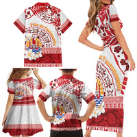 French Polynesia Internal Autonomy Day Family Matching Short Sleeve Bodycon Dress and Hawaiian Shirt Tropical Hibiscus And Turtle Pattern LT05 - Polynesian Pride