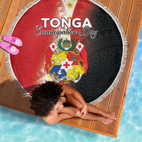 Tonga Emancipation Day Beach Blanket Tongan Ngatu Pattern With Plumeria