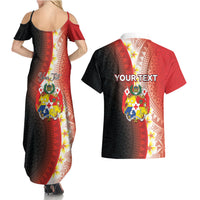 Personalised Tonga Emancipation Day Couples Matching Summer Maxi Dress and Hawaiian Shirt Tongan Ngatu Pattern With Plumeria