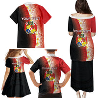 Personalised Tonga Emancipation Day Family Matching Puletasi and Hawaiian Shirt Tongan Ngatu Pattern With Plumeria LT05 - Polynesian Pride