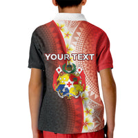 Personalised Tonga Emancipation Day Kid Polo Shirt Tongan Ngatu Pattern With Plumeria