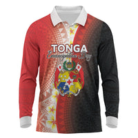 Personalised Tonga Emancipation Day Long Sleeve Polo Shirt Tongan Ngatu Pattern With Plumeria