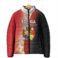 Personalised Tonga Emancipation Day Padded Jacket Tongan Ngatu Pattern With Plumeria
