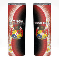 Personalised Tonga Emancipation Day Skinny Tumbler Tongan Ngatu Pattern With Plumeria