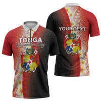 Personalised Tonga Emancipation Day Zipper Polo Shirt Tongan Ngatu Pattern With Plumeria