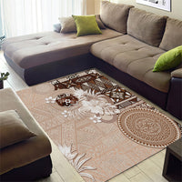 Tonga Ngatu Motifs Area Rug With Coat Of Arms Beige