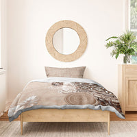 Tonga Ngatu Motifs Bedding Set With Coat Of Arms Beige