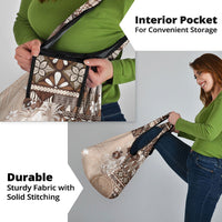 Tonga Ngatu Motifs Grocery Bag With Coat Of Arms Beige