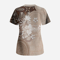 Tonga Ngatu Motifs Scrub Top With Coat Of Arms Beige