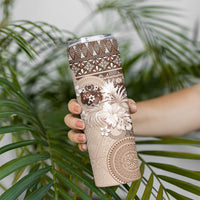 Tonga Ngatu Motifs Skinny Tumbler With Coat Of Arms Beige LT05 - Polynesian Pride