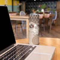 Tonga Ngatu Motifs Skinny Tumbler With Coat Of Arms Beige LT05 - Polynesian Pride