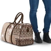 Tonga Ngatu Motifs Travel Bag With Coat Of Arms Beige