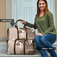 Tonga Ngatu Motifs Travel Bag With Coat Of Arms Beige