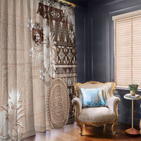 Tonga Ngatu Motifs Window Curtain With Coat Of Arms Beige