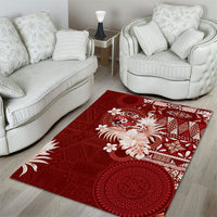 Tonga Ngatu Motifs Area Rug With Coat Of Arms Red