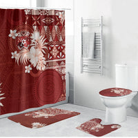 Tonga Ngatu Motifs Bathroom Set With Coat Of Arms Red