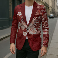 Tonga Ngatu Motifs Blazer With Coat Of Arms Red