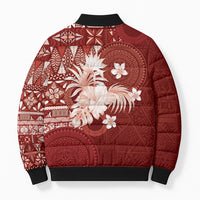 Tonga Ngatu Motifs Bomber Puffer Jacket With Coat Of Arms Red