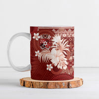 Tonga Ngatu Motifs Ceramic Mug With Coat Of Arms Red LT05 Red - Polynesian Pride