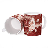 Tonga Ngatu Motifs Ceramic Mug With Coat Of Arms Red LT05 - Polynesian Pride