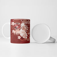 Tonga Ngatu Motifs Ceramic Mug With Coat Of Arms Red LT05 - Polynesian Pride