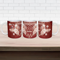 Tonga Ngatu Motifs Ceramic Mug With Coat Of Arms Red LT05 - Polynesian Pride