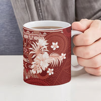Tonga Ngatu Motifs Ceramic Mug With Coat Of Arms Red LT05 - Polynesian Pride