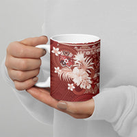 Tonga Ngatu Motifs Ceramic Mug With Coat Of Arms Red LT05 - Polynesian Pride