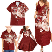 Tonga Ngatu Motifs Family Matching Summer Maxi Dress and Hawaiian Shirt With Coat Of Arms Red LT05 - Polynesian Pride