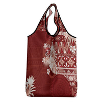 Tonga Ngatu Motifs Grocery Bag With Coat Of Arms Red