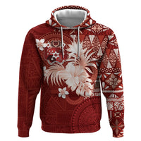 Tonga Ngatu Motifs Hoodie With Coat Of Arms Red