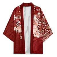 Tonga Ngatu Motifs Kimono With Coat Of Arms Red