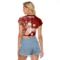 Tonga Ngatu Motifs Raglan Cropped T Shirt With Coat Of Arms Red