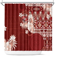 Tonga Ngatu Motifs Shower Curtain With Coat Of Arms Red