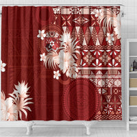 Tonga Ngatu Motifs Shower Curtain With Coat Of Arms Red