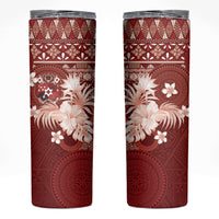 Tonga Ngatu Motifs Skinny Tumbler With Coat Of Arms Red LT05 Red - Polynesian Pride