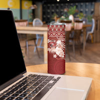 Tonga Ngatu Motifs Skinny Tumbler With Coat Of Arms Red LT05 - Polynesian Pride