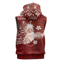 Tonga Ngatu Motifs Sleeveless Hoodie With Coat Of Arms Red