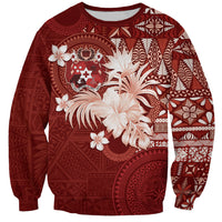Tonga Ngatu Motifs Sweatshirt With Coat Of Arms Red
